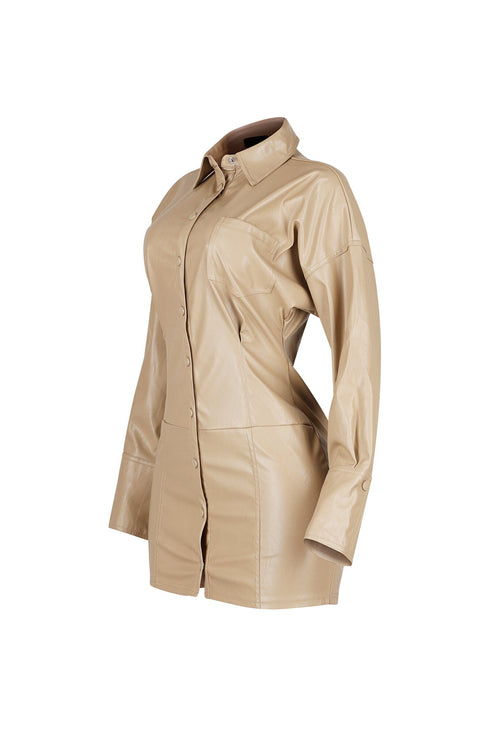 Velora Noir PU Button Up Dress