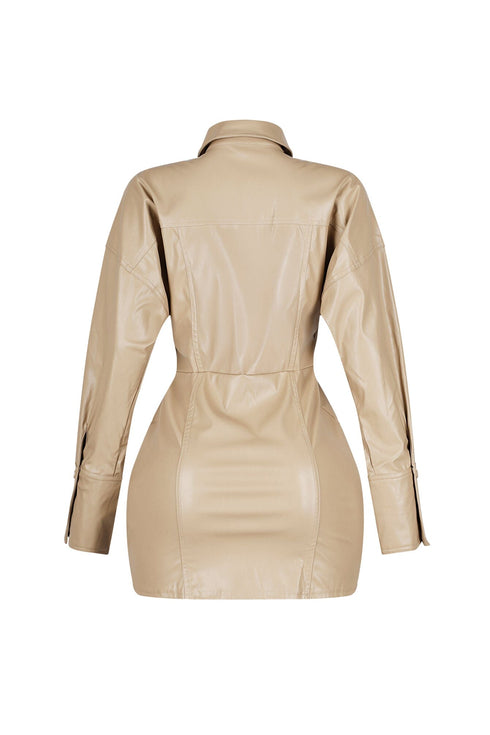 Velora Noir PU Button Up Dress