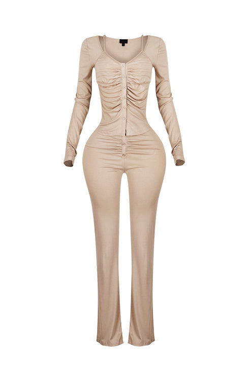 Sunday Drape Soft Henley Top & Pants SET