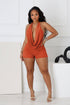Wine Glow Mesh Cowl Neck Halter Romper