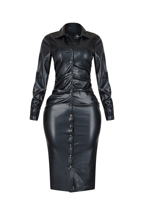 Urban Edge PU Shirt Midi Dress