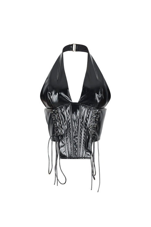 Prague Noir PU Corset Halter Top