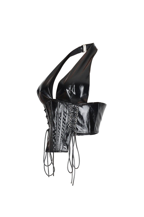 Prague Noir PU Corset Halter Top