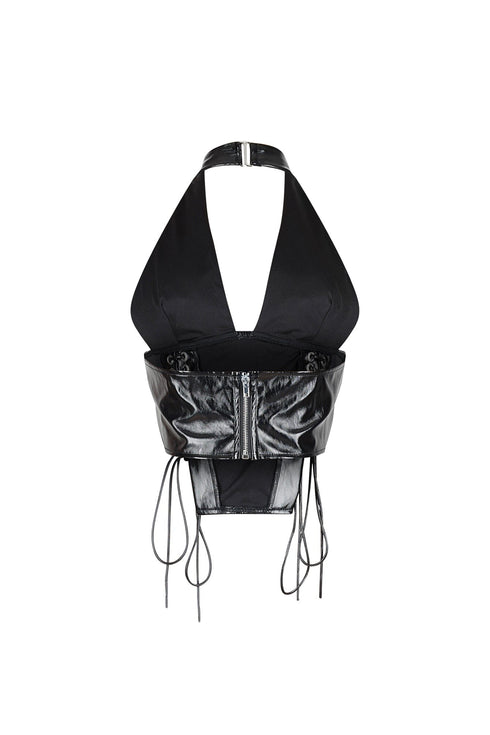 Prague Noir PU Corset Halter Top