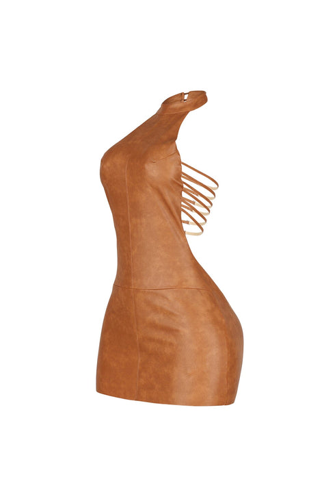 Saddle Up PU Halter Mini Dress