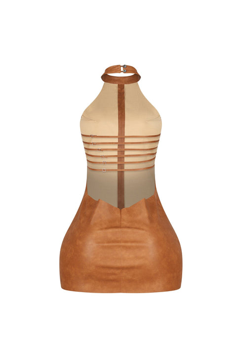 Saddle Up PU Halter Mini Dress