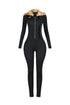 KS Power knit Jumpsuit With Fur Collar