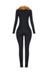 KS Power knit Jumpsuit With Fur Collar