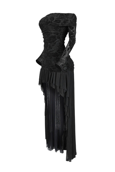 Alaina Velvet Burnout Off Shoulder Maxi Dress