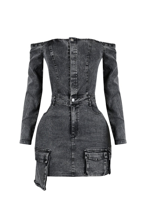 Valencia Off Shoulder Denim Midi Dress