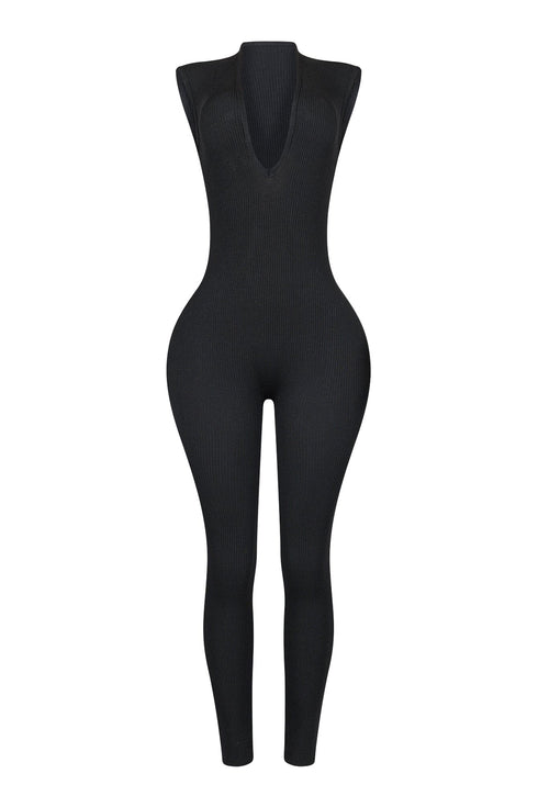 Winnie Ribbed Knit V neck Jumpsuit