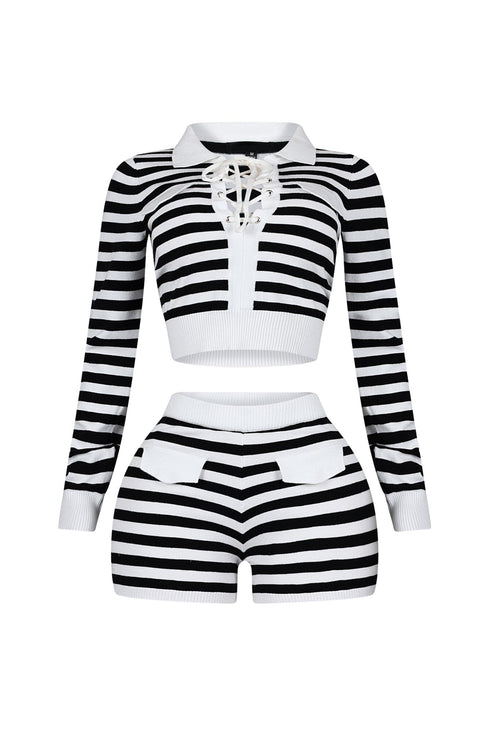 Kai Striped Sweater Top & Shorts SET