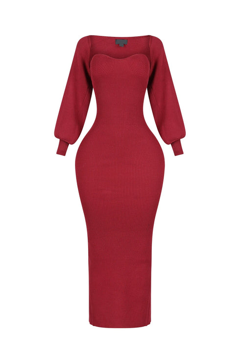 Heather Ribbed Knit Dress With Bolero SET
