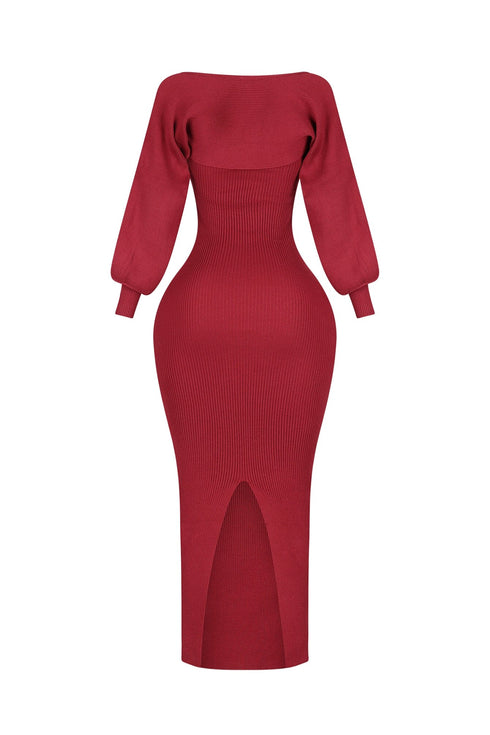 Heather Ribbed Knit Dress With Bolero SET