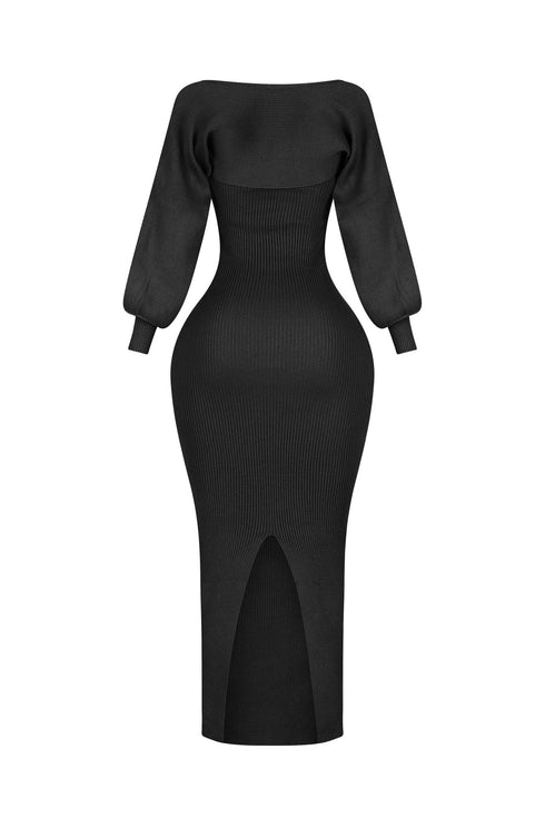 Heather Ribbed Knit Dress With Bolero SET