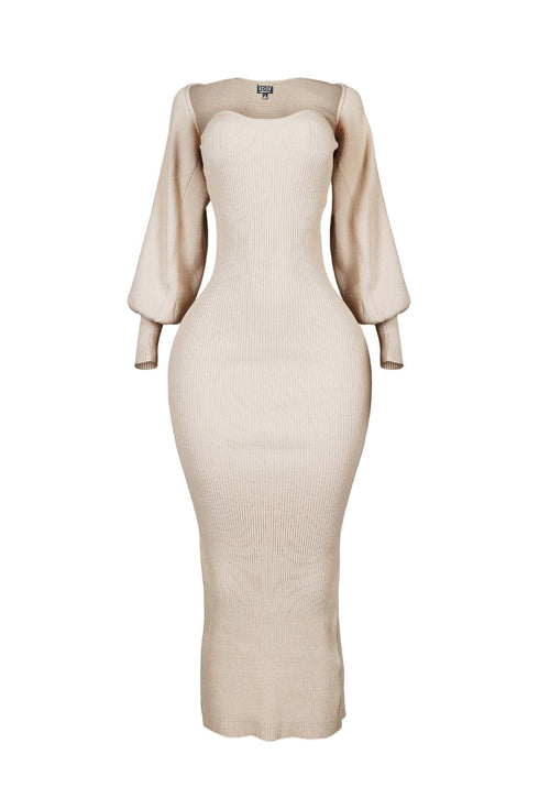 Heather Ribbed Knit Dress With Bolero SET