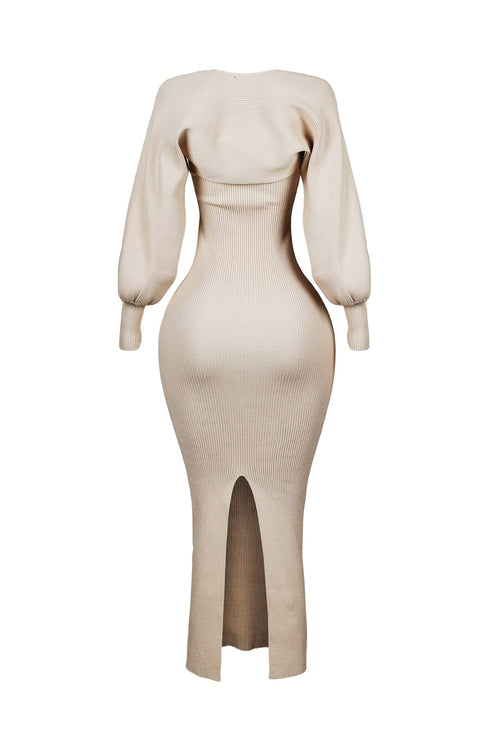 Heather Ribbed Knit Dress With Bolero SET