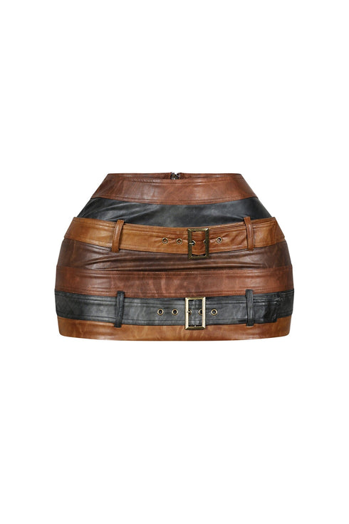 Savanna PU Color Block Mini Skirt