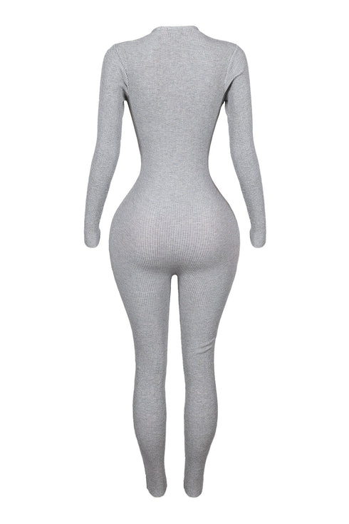 Adellia Ribbed Knit Deep V-Neck Jumpsuit