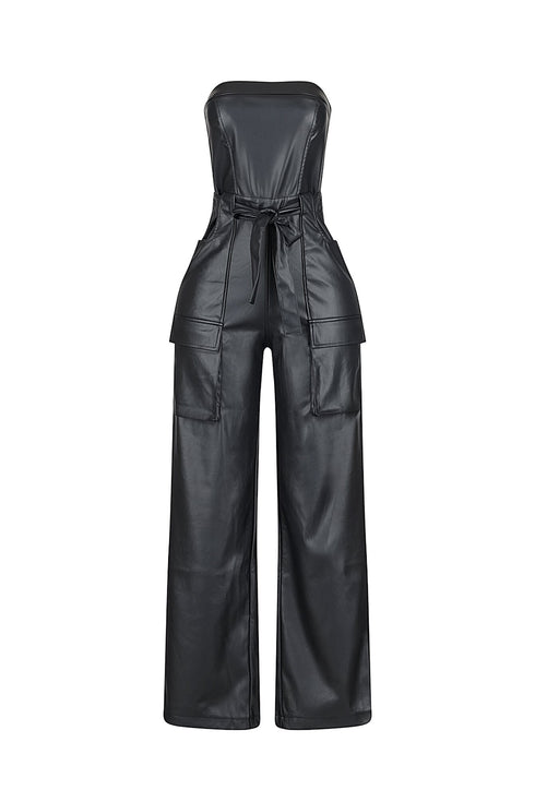 Jessamine PU Tube Cargo Jumpsuit