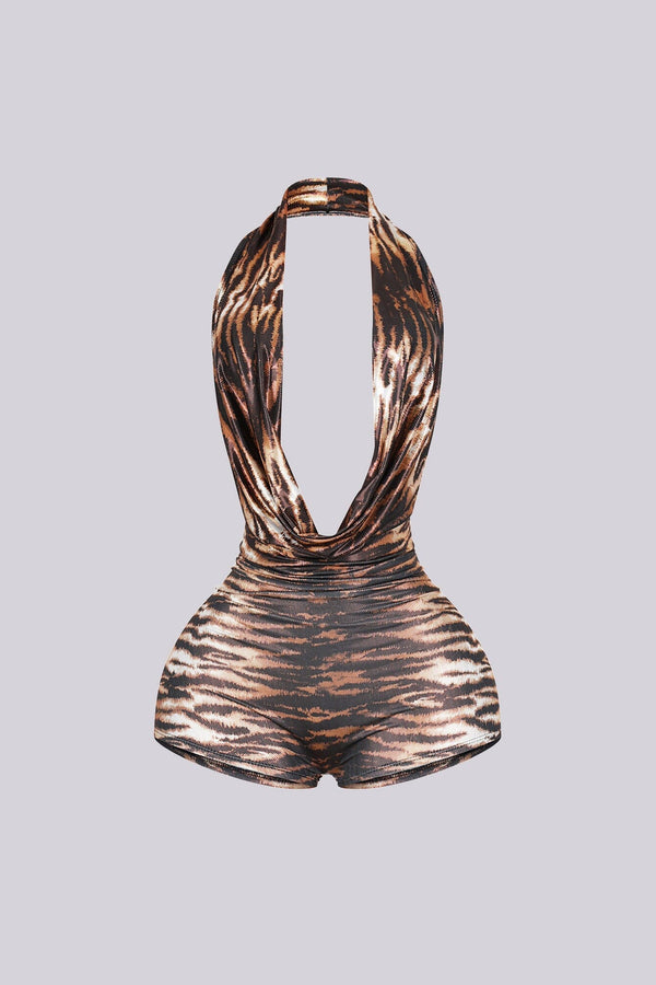 Saskia Zebra Print Cowl Neck Romper