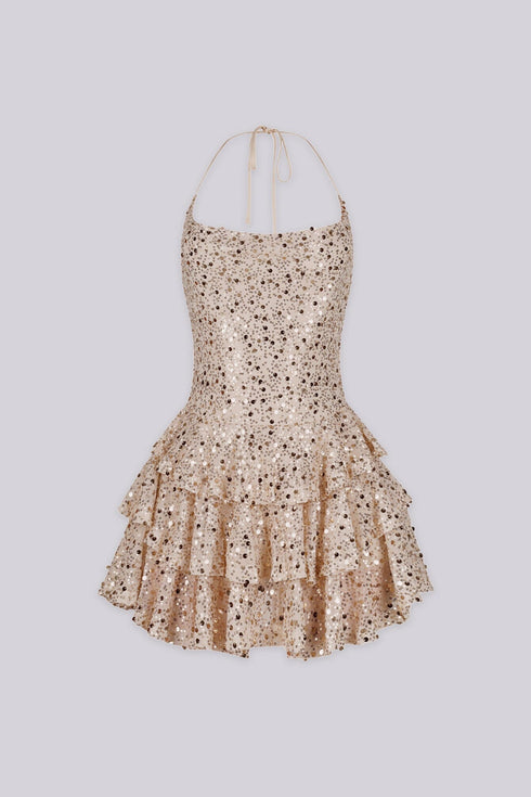 Merinda Sequin Halter Mini Dress