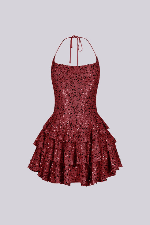 Merinda Sequin Halter Mini Dress