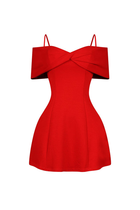 Ariana Pleated Off Shoulder Mini Dress