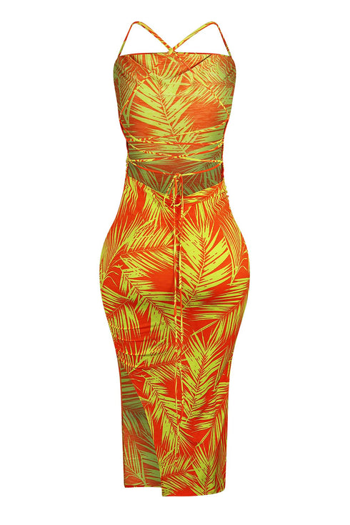 Miami Girl Print Back Lace Up Dress