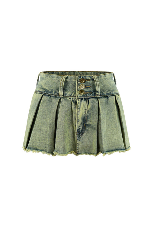 Hint of Moon Vintage Denim Pleated Skort SKIRT EDGE Small Vintage Wash