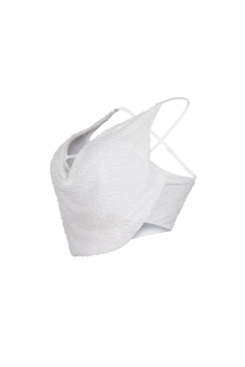 Lorena Mesh Beaded Cowl Neck Top