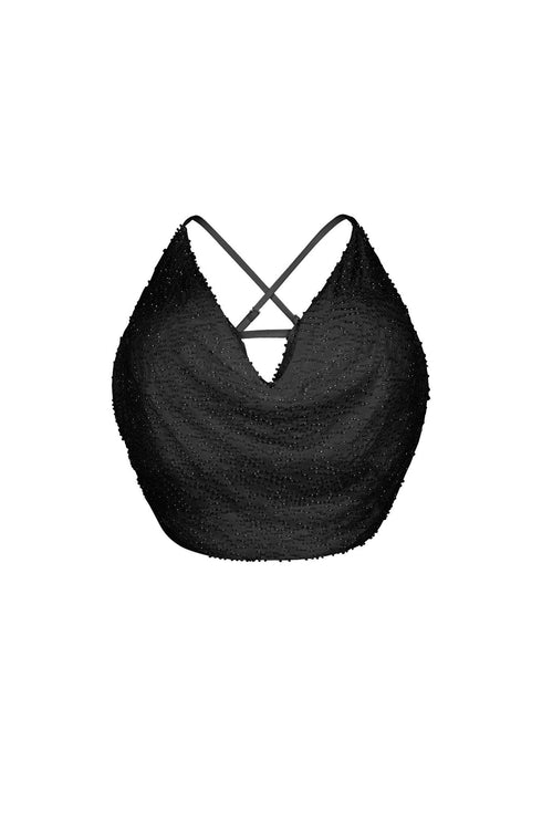 Lorena Mesh Beaded Cowl Neck Top