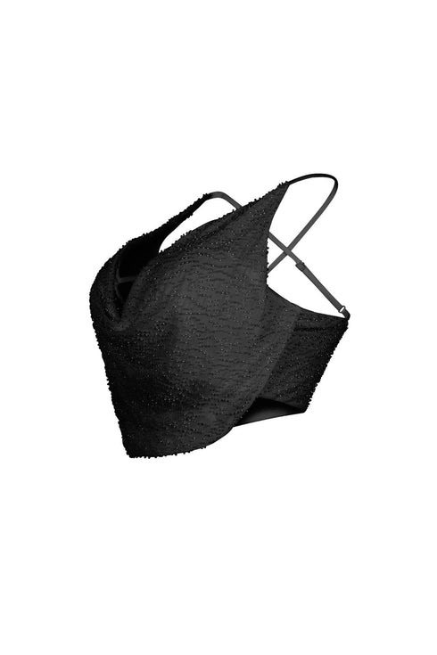 Lorena Mesh Beaded Cowl Neck Top