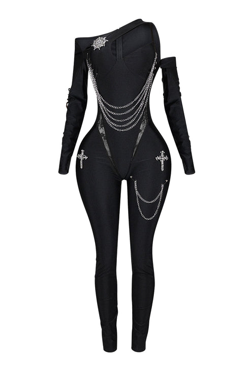 Deena Nylon Metal Chain Jumpsuit