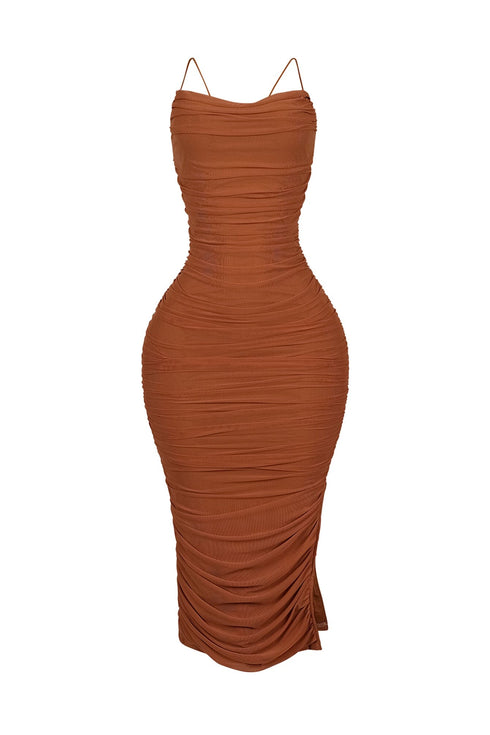 Alyssa Mesh Ruched Midi Dress