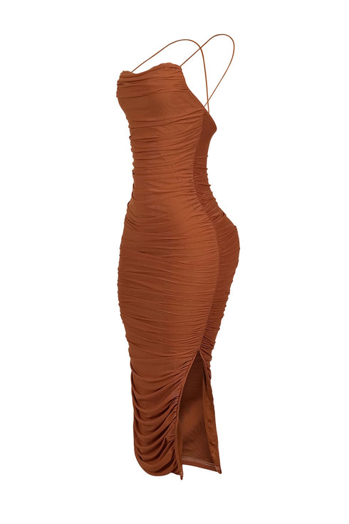 Alyssa Mesh Ruched Midi Dress