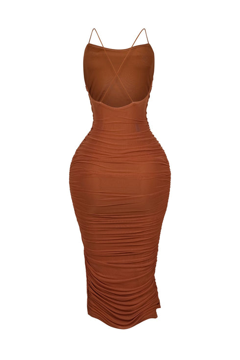 Alyssa Mesh Ruched Midi Dress