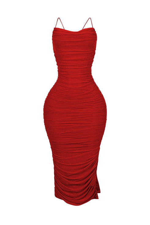 Alyssa Mesh Ruched Midi Dress
