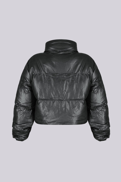 Frosty Chic Faux Leather Puffer Jacket