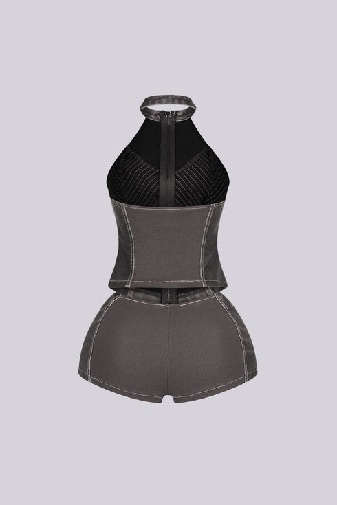 Mono Faux Leather Halter Top & Shorts SET