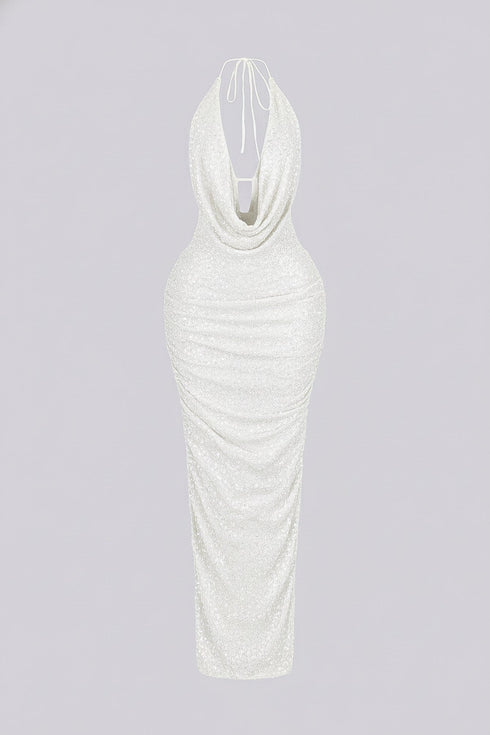 Viva Rhinestone Beaded Halter Maxi Dress