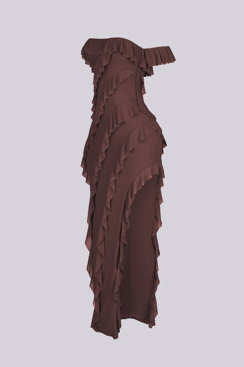 Belle Nuit Mesh Ruffled Maxi Dress