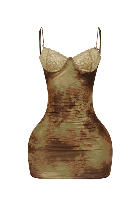 Mula Print Mesh Underwire Bustier Mini Dress