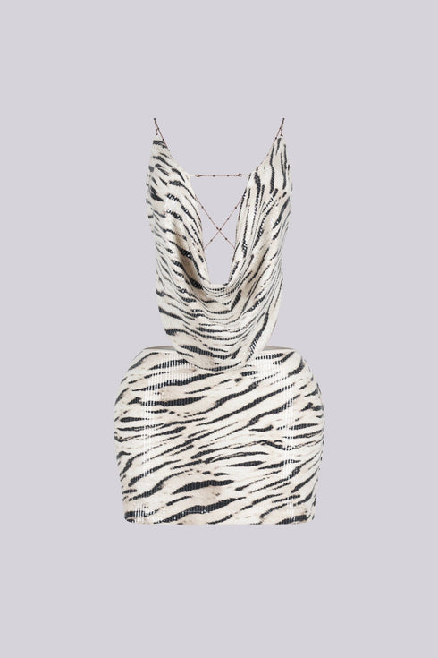 Zebra Sequin Halter Top & Skirt SET