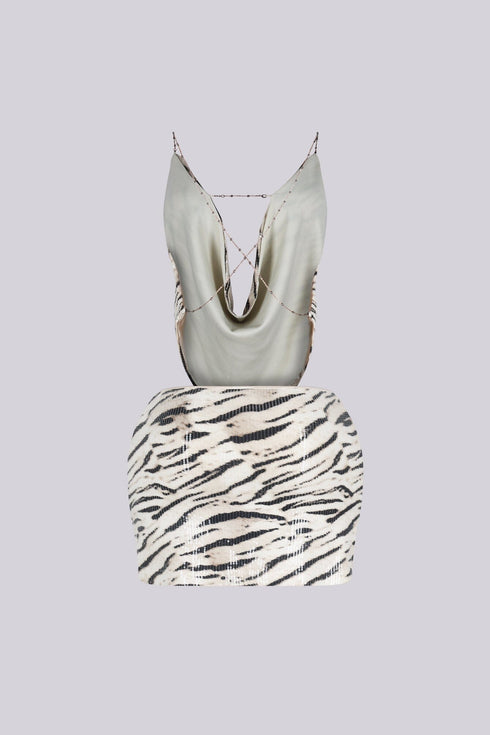 Zebra Sequin Halter Top & Skirt SET