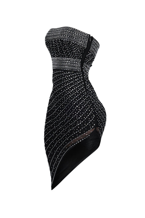 Adriana Tube Rhinestone Asymmetrical Midi Dress