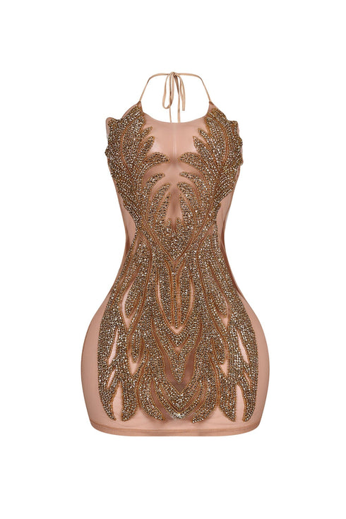 Bratty Rhinestone Mesh Contrast Mini Dress