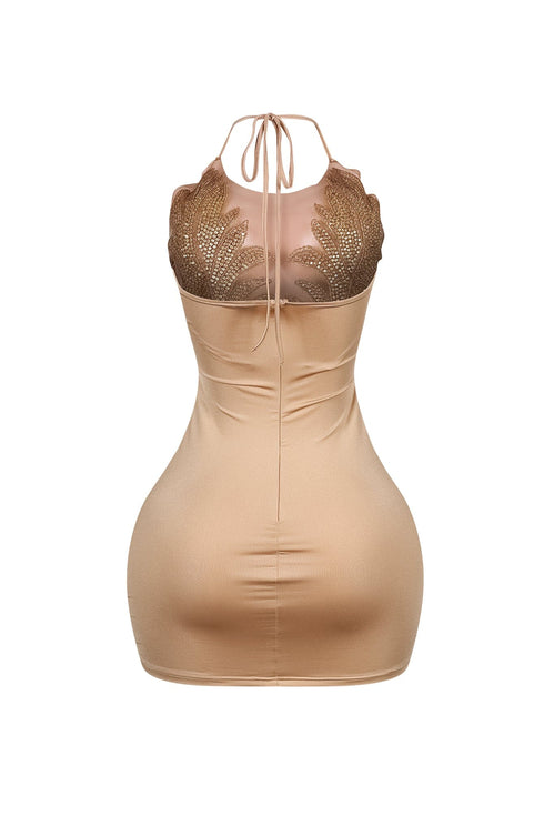 Bratty Rhinestone Mesh Contrast Mini Dress