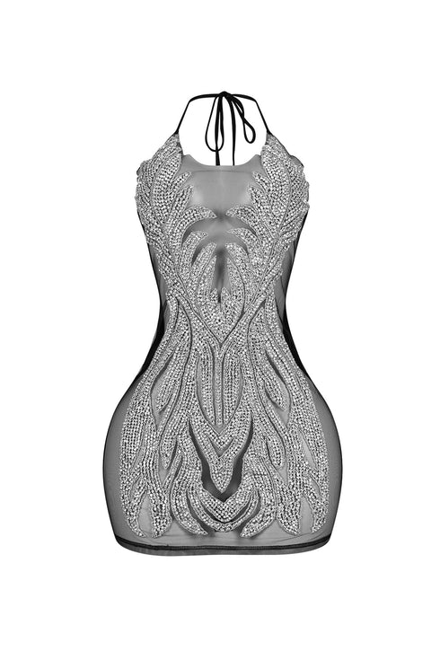 Bratty Rhinestone Mesh Contrast Mini Dress