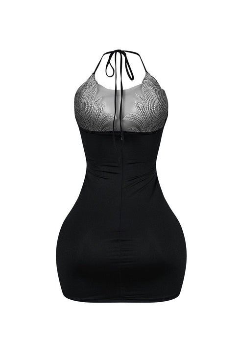 Bratty Rhinestone Mesh Contrast Mini Dress